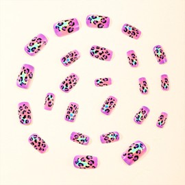 Medium Press on Nails Square Fake Nails with Design Purple Gradient Dazzle Leopard False Nails Artificial Glue on Acrylic Nails for Women 24 Pcs Nail Supplies