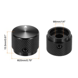 sourcing map 2 Pcs Aluminium Potentiometer Knobs, 1/4" (6mm) Universal Volume Tone Control Knobs with Arrow Indicator for Guitar, 3/5" Black(20x15.5mm)