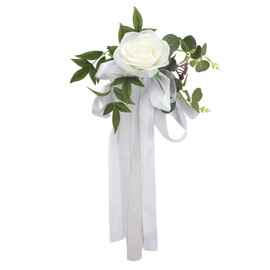 Fofetbfo Set of 10 Wedding Aisle Chair Decorations Silk Rose Chair Back Flowers with Ribbons Chairs Back Pew Flowers Arrangement for Wedding Ceremony Reception Decor (White/10Pcs)