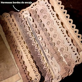 Juego surtido de 60 hojas de papel de papelería para álbum de recortes con bordes de encaje - Paquete de 6 papel vintage para escribir cartas, álbumes