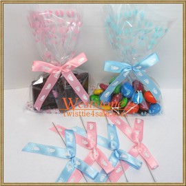 Weststone Bags and Bows - 25pcs 4"x6" Pink Footprints Bags and Ribbon Bows for Girl Baby Shower Party