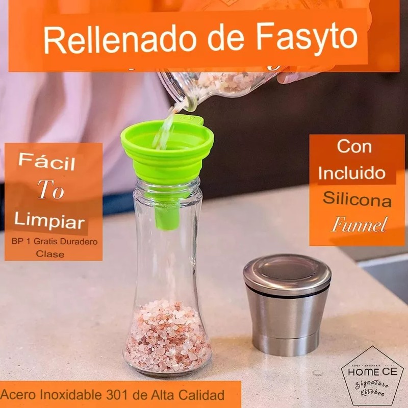 Juego De Molinos Sal Y Pimienta Cristal Molinillos Y Embudo