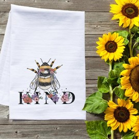 Bee Kind Tea Towel Bee Kind Farmhouse Honey Bee Flour Sack Hand Towel Premium Decorative Kitchen Bathroom Towels Wildflowers and Bee Tea Towel - Extra large dish towel farmer's market inspired decor