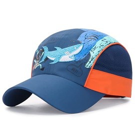 Kids Lightweight Sun Hat Quick Dry Baseball Cap Airy Mesh UV Protection Cover Football Caps Outdoor Sports Hat with Adjustable Buckle Breathable Baseball Cap Boys Age 5-10 Years (Navy Blue Shark)