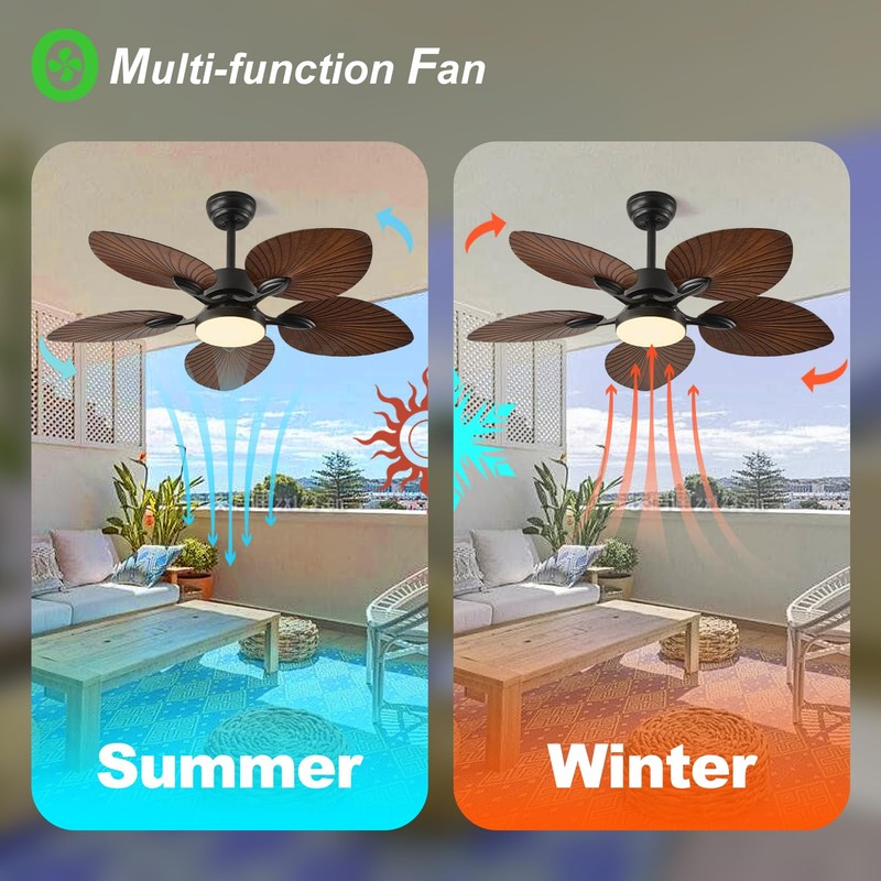 Tropical Ceiling Fan with Light & Remote - 42-Inch Palm