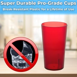 Restaurant Grade BPA Free 12oz Red Plastic Cup 24pk. Break Resistant Drinking Glasses Are Reusable Stackable and Shatterproof. Great Drink Tumblers for Cafe Party and Catering Supplies (Red, 24).