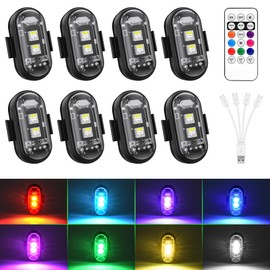 Wireless RGB LED Aircraft Strobe Lights with Remote Control, 8 Colors 10 Flash Modes USB Charging Anti-Collision Lights Waterproof Emergency Warning Light for Drone Car Motorcycle Bike 8 Pcs