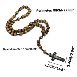 Ryaupy 2 x Jerusalem Rosary Made of Olive Wood, Handmade Crucifix Necklace, Religious Jewellery with Catholic Medal for Men and Women (Dark and Wood Colours), Metal