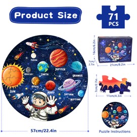 Solar System for Kids, 71 Piece Space Jigsaw Floor Puzzle for 3+ Year Olds, Giant Round Space Jigsaw Puzzles Boys Girls, Presents Jigsaw Puzzle Games, Kids Jigsaw Puzzles age 3-8, Solar System Toy