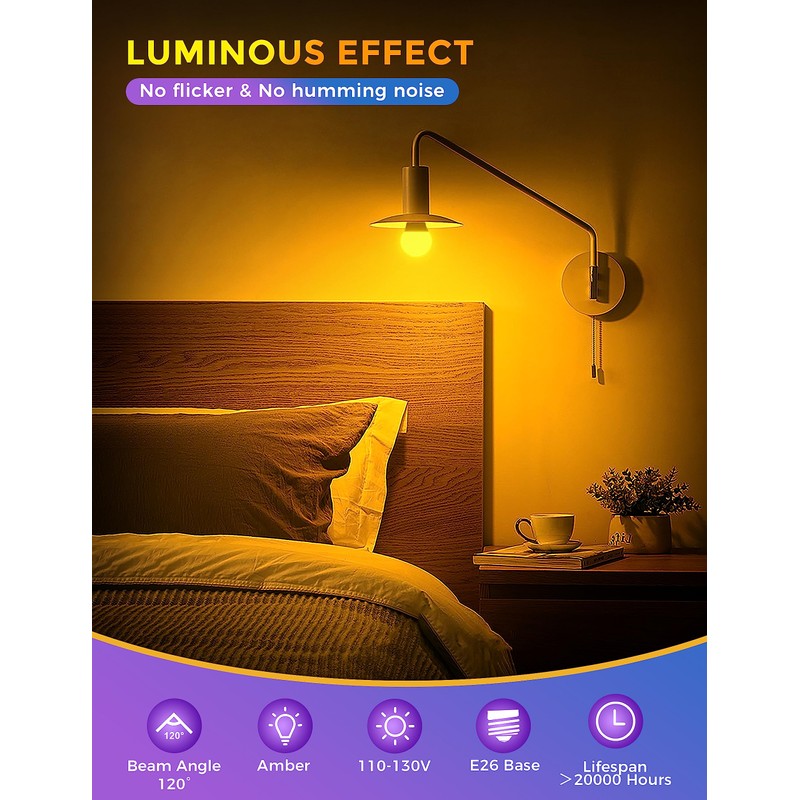 JandCase Sleep Light Bulb, Amber Light Bulbs for Sleep Therapy,
