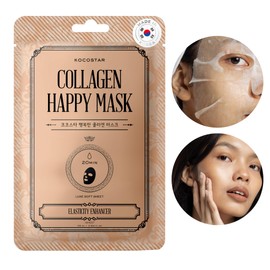 KOCOSTAR Collagen Happy Mask - Feuchtigkeitsspendend Korean Face Mask, Collagen Maske Gesicht - Gesichtsmaske Frauen mit Plant Collagen Extract - Tuchmasken Gesicht ohne Ausspülen - Masken Beauty