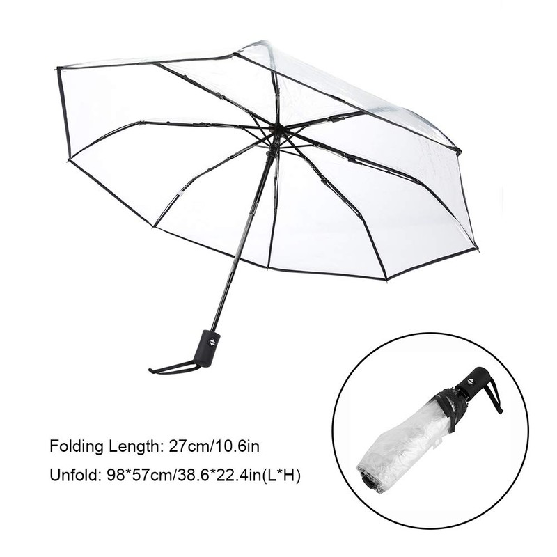 Ymiko Rain Umbrellas Portable Tri-fold Ladies Fashion Umbrella Foldable Transparent
