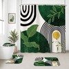 4Pcs Green Bathroom Sets with Shower Curtain and Rugs, Mid