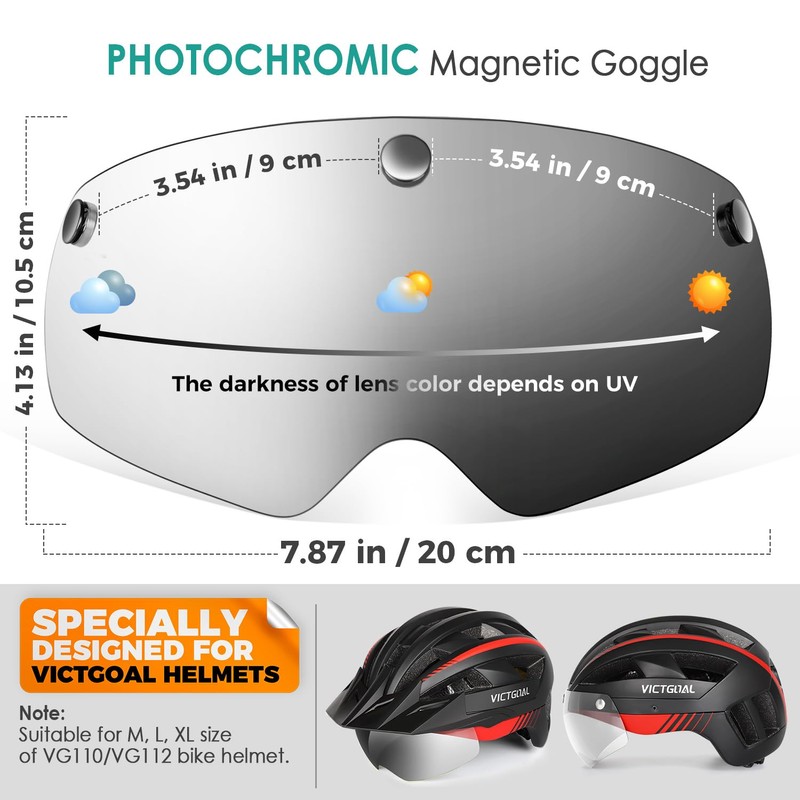 Victgoal Bike Helmet Goggles Visor Strong Magnetic Eye Shield (Photochromic)