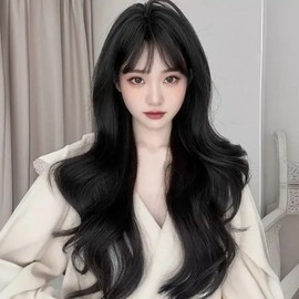 Natural long hair full wig black wave wig for women (WFIURE4) / 내추럴 긴머리 통가발 블랙 웨이브 가발 여성 (WFIURE4)