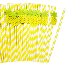50 Pcs Pineapple Striped Paper Straws Disposable Drinking Straws Pineapple Fruit Straws for Fall Leaf Autumn Wedding Baby Shower Decorations Birthday Party Supplies, 0.24 X 7.76 Inches