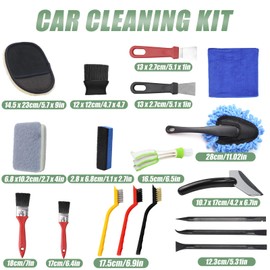Exterior and Interior Car Cleaning Tools, 18Pcs Car Brush Tool Set, Car Cleaning Kit, Multi-function Car Washing Kit, Wet & Dry Car Care Detailing Set, Car Tire Brush Set for Engine Emblems Air Vents