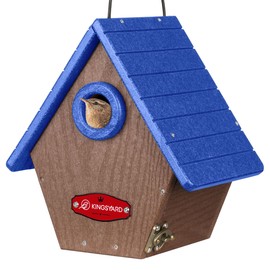 Kingsyard Recycled Plastic Bird House for Outdoors - Hanging Nesting Box with Predator Guard & Air Vents for Wren Finch Chickadee, Blue