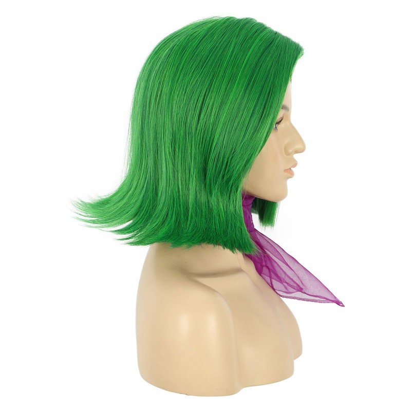 VGbeaty Adult Green Wavy Wig with Purple Scarf Women Side-swept
