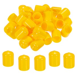 MECCANIXITY 50pcs 5/8 inch(16mm) Rubber End Caps Cover PVC Vinyl Screw Thread Protector Round Wire Shelf Caps for Screw Bolt Pipe Fence Post, Yellow