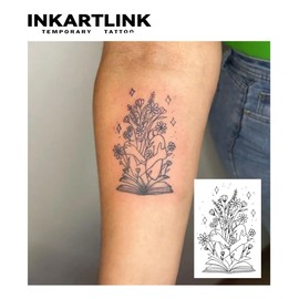 INKARTLINK Tattoo Tech, 2 Sheets Medium Semi Permanent Tattoo, Adult Art Design Temporary Tattoos, Lasts 1-2 Weeks, Waterproof, Realistic Look, No Adhesive, No Reflection (Woman in a Book Design)