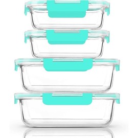 80 oz & 36 oz Extra Large Glass Food Storage/Baking Containers Set with Lids, 2 Pack 80 oz(10 cup)&2 Pack 36 oz (4.5 cup) Airtight Glass Container,Microwave,Oven,Freezer and Dishwasher - Color: Clear