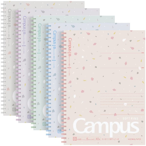 KOKUYO Campus Soft Ring Notebook, Semi-B5, B 6mm Dot Ruled, 34 Lines, 40 Sheets, 5 Shear Stone Colors for Spring 2023 Limited Edition, Japan Import (SU-S111BT-L1SET)