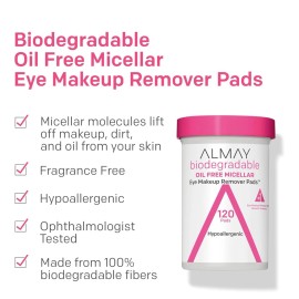 Almay Biodegradable Oil Free Micellar Eye Makeup Remover Pads 120 ct. Lot of 2
