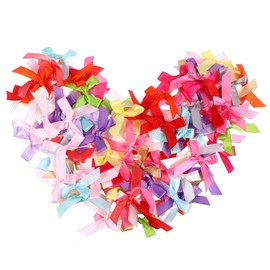 100 PCS Mini Ribbon Craft Bows, Small Satin Ribbon Bows DIY Crafts Tiny Embellishment Craft Artificial, Colorful Hair Clips Fabric Ribbons Accessories Teens Girls