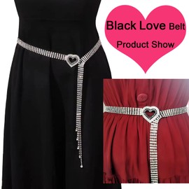 1 PCS Crystal Diamond Belt Elegant Women's Belt Full Rhinestone Tassel Decorative Belt Heart Shaped Bling Belt Jeans Skirt Belt 110cm*3.6cm/44.3 in*1.4 in (Double Hearts)
