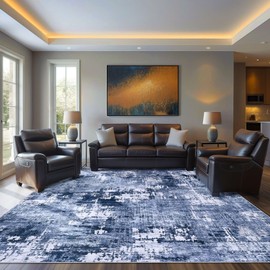 DMOYEST Area Rug Living Room Rugs - 9x12 Washable Large Soft Indoor Neutral Modern Abstract Low Pile Rug Carpet for Bedroom Dining Room Farmhouse Home Office - Navy Blue
