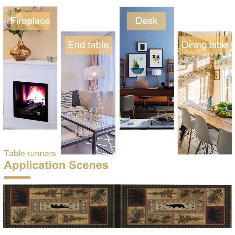 XBDDZSW Rustic Bear Table Runner Retro Pine Cabin Farmhouse Style