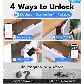 eLinkSmart Smart Cabinet Lock, Keyless Electronic Digital RFID Bluetooth Hidden No Drill Magnetic Child Safety Baby Proofing Drawer Lock for Cupboard Closet Liquor Adults Secret File Cabinets - Pink