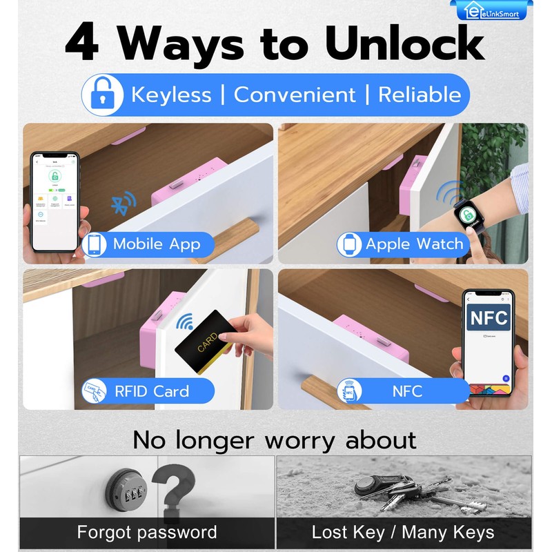 eLinkSmart Smart Cabinet Lock, Keyless Electronic Digital RFID Bluetooth Hidden