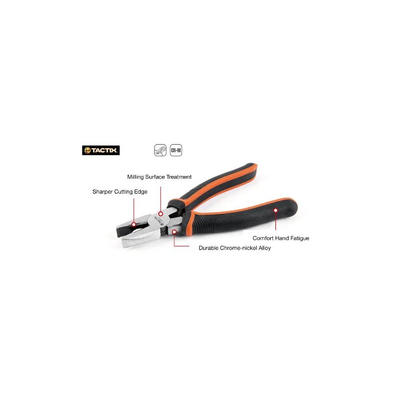 Tactix 200013 Linesman Plier, 220mm/8-1/2-Inch, Black/Orange