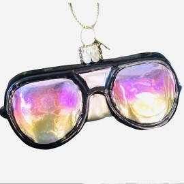 Rainbow Sunglasses Glass Ornament - Black Rainbow Retro Cool Fashion Tropical Beach Surf