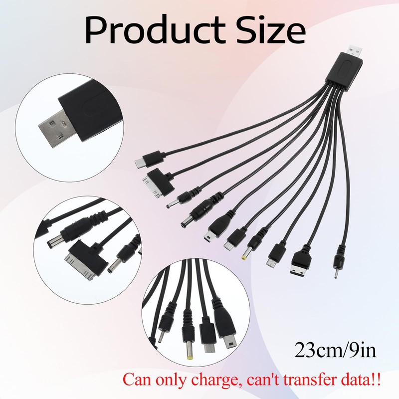 QfwdfcTrenz 10 in 1 USB Cables, Universal USB to Multi