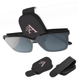 UntilPlan Letter Sunglass Holders for Car Visor, Universal Magnetic Leather Sunglasses Clip for Different Size Eyeglasses, Car Visor Accessories (A)