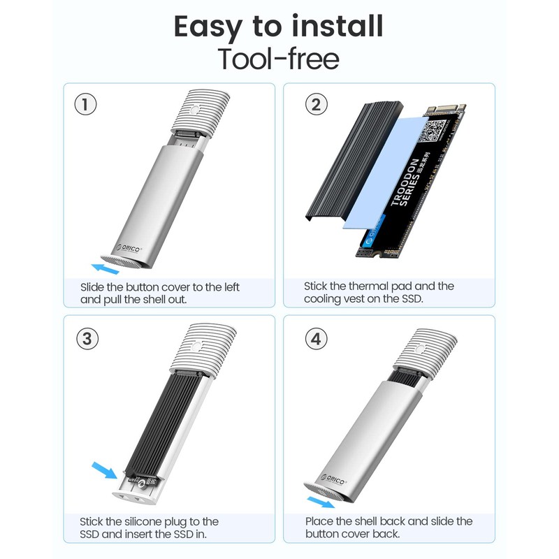 ORICO M.2 NVMe SATA SSD adaptador sin herramientas, USB C
