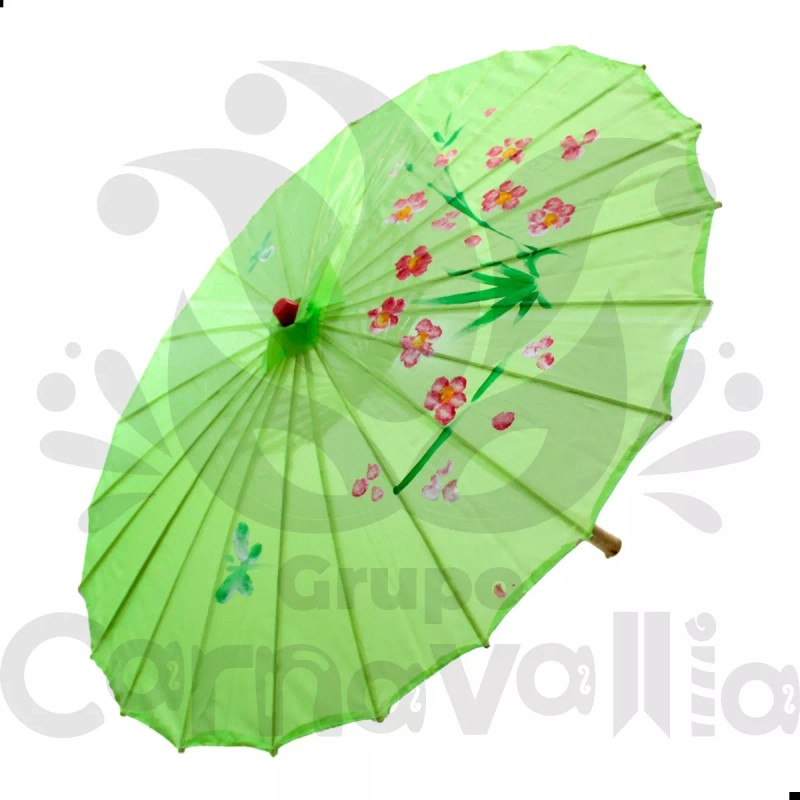 Grupo Carnavallia Sombrilla China Verde Madera Tela Bambú Boda Recuerdo