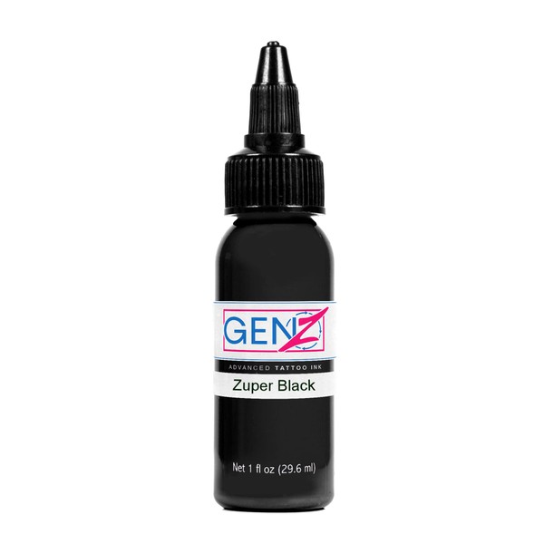 INTENZE Tattoo Colour Black 30 ml Zuper Black The Original: Colourfast and Completely Sterile Tattoo Ink Vegan Tattoo Ink for Vibrant Permanent Tattoo, Stick & Poke Tattoo Ink with Perfect Consistency