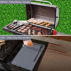 KOLEV Griddle Grill Silicone Tools Mat, 3 in 1 Grill Side Shelf Mat, Large Silicone Spatula Mat with Drip Pad for Kitchen, Cooking & Countertop (Grey), Gray