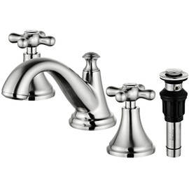 Vintage Widespread Bathroom Faucet, Brushed Nickel 3-Hole Sink Faucet with Drain Assembly, Solid Brass, Drip-Free Ceramic Cartridge, Adjustable 8-16 Inch Installation