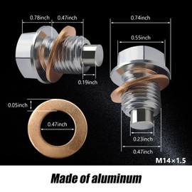 nodteem 1 Set Car M14 x 1.5 Oil Drain Screw and Gasket Set, Stainless Steel Oil Drain Plug + Copper Sealing Washer, Replacement 11026-01M02, Universal for Most Cars Engine Accessories (Silver)