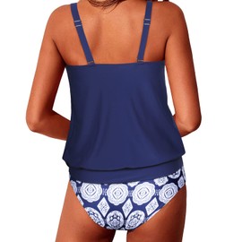 Yonique - Trajes de baño tipo tankini de dos piezas para mujer, modestos trajes de baño de ajuste holgado, Azul, 20 Plus