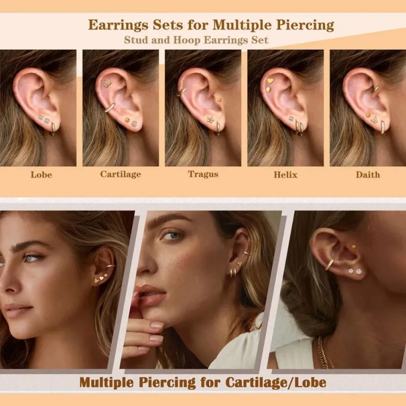15pare Arete Mujer Piercing Oreja Cartílago Acero Inoxidable