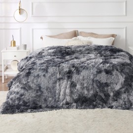 Bedsure Bedsure Fluffy Tie Dye Grey Blankets Queen Size for Bed, Thick Sherpa Faux Fur Fleece Fuzzy Plush Winter Warm Soft Full Queen Blankets, Bedroom Decor Grey Gifts Cozy Gifts for Women Men, 90x90