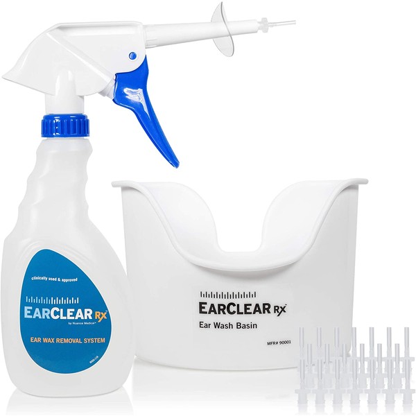 Nuance Medical EarClear Rx Rigid Tip for SELF Ear Cleaning Ear Wax Removal System, Basin and 20 Disposable Tips