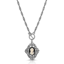 1928 Jewelry Victorian Filigree Crystal Black & White Cameo Pendant Necklace For Women 26"
