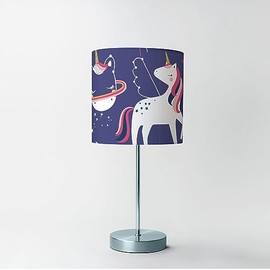 Happy Linen Company Girls Kids Space Unicorn Fantasy Purple Cylinder Drum Table Lamp Shade Light Lampshade 18cm x 21cm